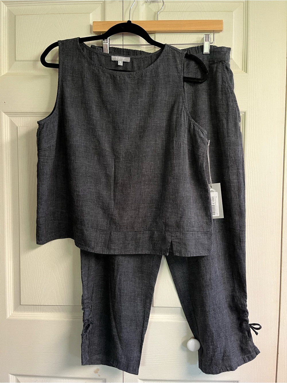 Habitat Women's Sleeveless Linen Blend Top & Crop Pants Set - Charcoal Size Med